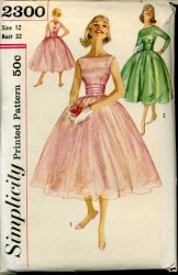 2300 1957 FLARE PARTY DRESS SLVS OR NOT,CUMMERBUND PATTERN 18 38